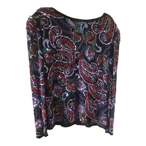 Olega Cassini Vintage100% Silk Beaded Sequin Top L | Paisley